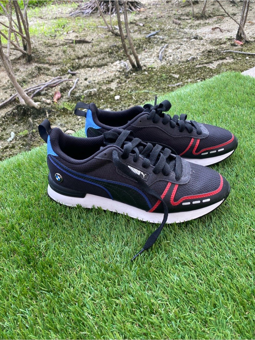 Puma Men’s Black Sneakers with Blue and Red Accents